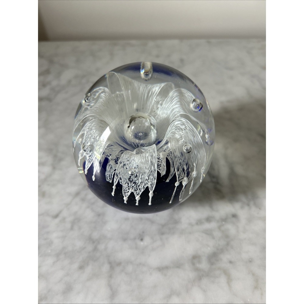 Vintage Murano-Style Blown Glass Paperweight Controlled Bubbles Dynasty Gallery